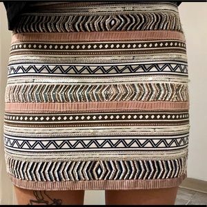 Mango Miniskirt w/ Detailed Beadwork & Side Zipper